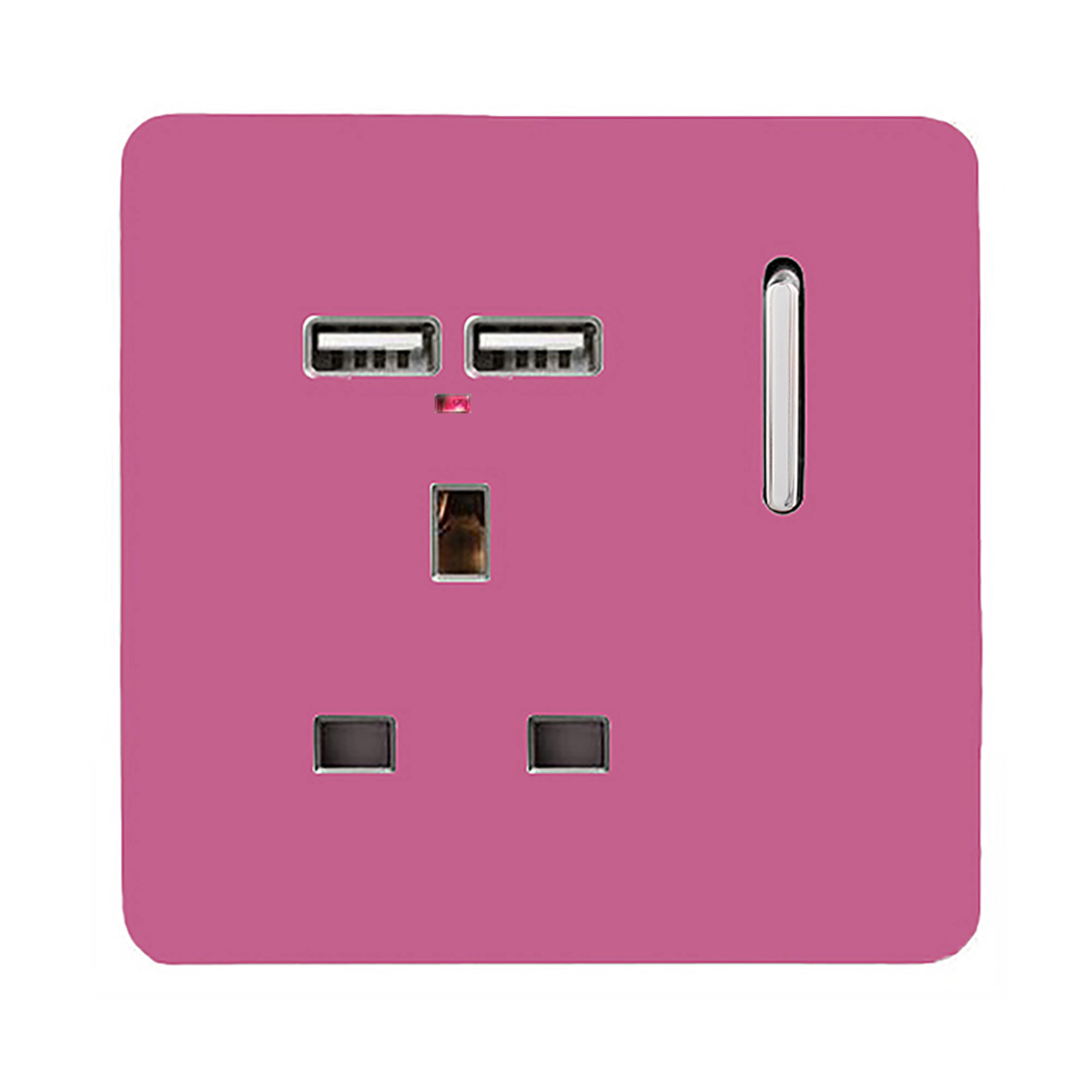 1 Gang Switched Single Socket 13A With 2 x USB-A 10W (Shared) With Neon Insert Pink ART-SKT13USBPK  Trendi Pink